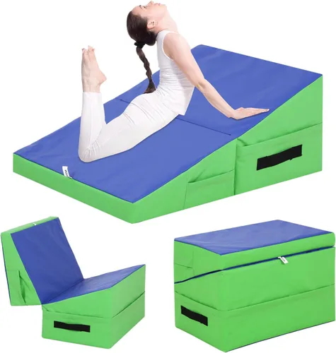 Vista 8 de Colchoneta de gimnasia inclinada, esterilla de yoga para gimnasio en casa, alfombrilla de ejercicio plegable con superficie de poliuretano Azul