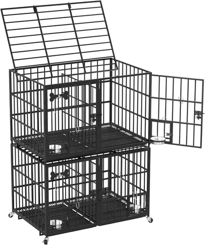 Vista 12 de Dosker Jaula de 42 pulgadas de metal resistente para perros con divisor para 2 perros/perro grande, jaula a prueba de escapes con parte superior