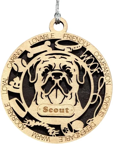 Vista 106 de Adorno de Navidad personalizado para perro Cavalier King Charles Spaniel, redondo de 3 pulgadas, madera cortada con láser de 2 capas, nombre y texto