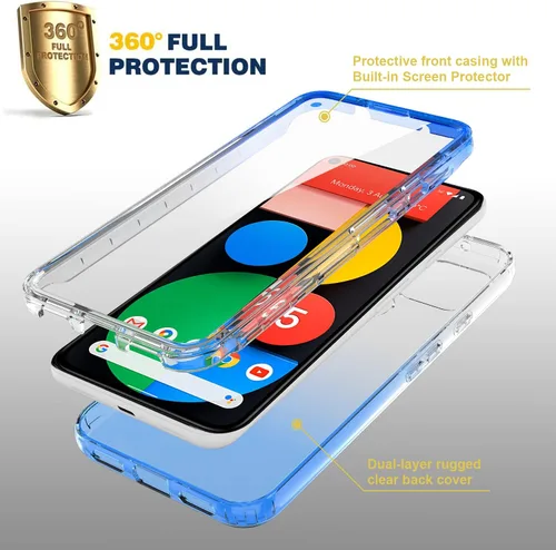 Vista 2 de Funda para Google Pixel 5a 5G con protector de pantalla integrado (no para Google Pixel 5), Rosebono Hybrid Gradient Transparente Suave TPU Clear