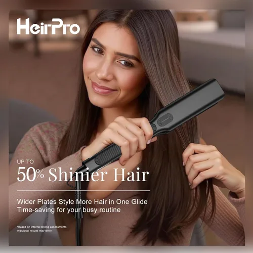 Vista 2 de Plancha de cerámica con placa flotante 3D, plancha de pelo con 15 temperaturas para cabello grueso, mango ergonómico de silicona, pantalla LCD, Negro