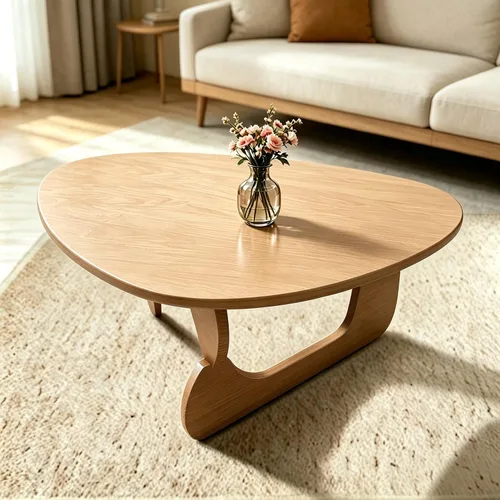 Vista 8 de Mesa de centro moderna de madera maciza, mesa central triangular única para sala de estar, 35.4 x 22.8 x 16.5 pulgadas, natural