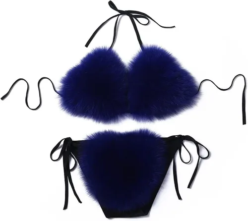 Vista 13 de ZOSCGJMY Conjunto de bikini de dos piezas de piel sintética para mujer Beige