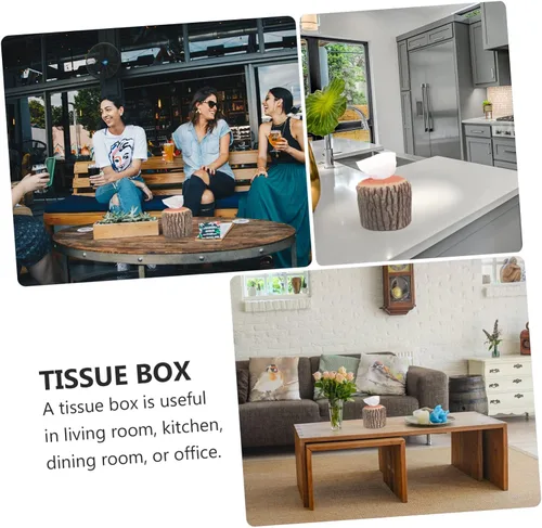 Vista 4 de COLLBATH Caja de pañuelos de árbol marrón claro, organizador de servilletas, soporte para pañuelos faciales para oficina en casa, contenedor