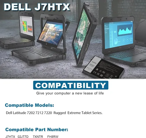 Vista 7 de J7HTX 7XNTR, batería de repuesto para laptop Dell Latitude 7202 7212 7220 Rugged Extreme Tablet T03H T03H002 T03H T03H003 Series 02JT7D 2JT7D J82G5