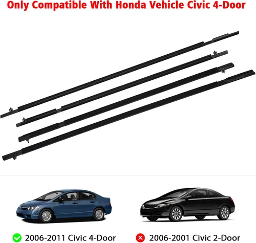 Vista 6 de 4 unidades de cinturón de sellado para ventana de puerta exterior de automóvil compatible con Honda Vehicle Civic 2006-2011, repuesto #72410-SNA-A01