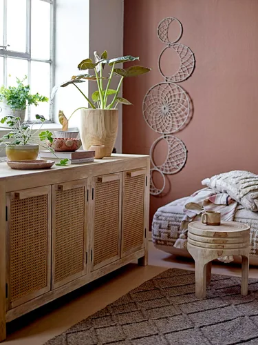 Vista 12 de Creative Co-Op Taburete de madera de Paulownia tallada a mano, estilo bohemio, natural