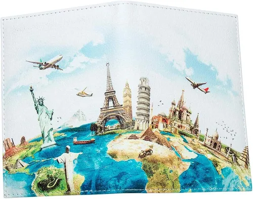 Vista 2 de Funda para pasaporte de viaje con bloqueo RFID con hebilla de piel sintética para pasaporte, Aircraft, Cartera Rfid