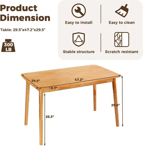 Vista 2 de DELAVIN Mesa de cocina moderna de mediados de siglo de 47.2 pulgadas, mesa de comedor de madera, mesa de cocina rectangular de madera, mesa de Negro