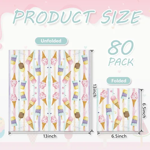 Vista 2 de JarThenaAMCS 80 servilletas de papel de helado de verano, paletas de acuarela, servilletas desechables para almuerzo, cena, postre, servilletas