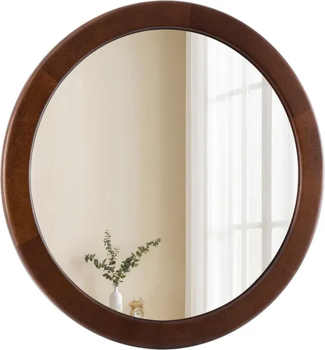 Vista 13 de Espejos redondos de 24 pulgadas, espejo rústico de pared de tocador de madera con marco de madera, espejo circular de madera para baño, dormitorio