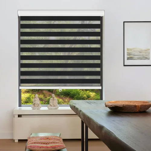 Vista 7 de LUCKUP Persianas enrollables sin cordones de cebra para ventana, de doble capa, con control de luz, cenefa, de privacidad y noche, 18 pulgadas