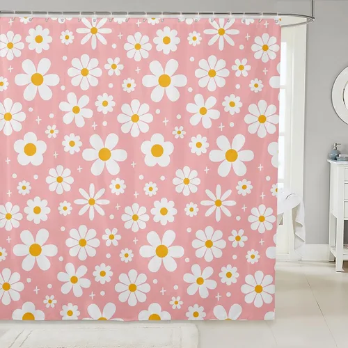 Vista 39 de Cortina de baño de flores de margarita para niños y niñas, cortina de ducha floral para decoración de baño, 72 x 72 pulgadas, retro, floral