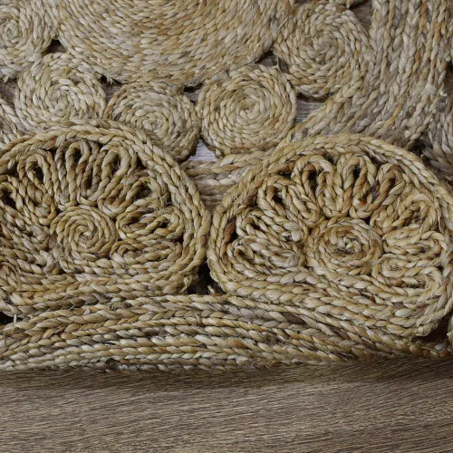 Vista 9 de Alfombra oriental tejida a mano de yute ecológica, 5 x 5 pies, forma redonda, color beige, patrón oriental, pelo alto, fibra natural, alfombras