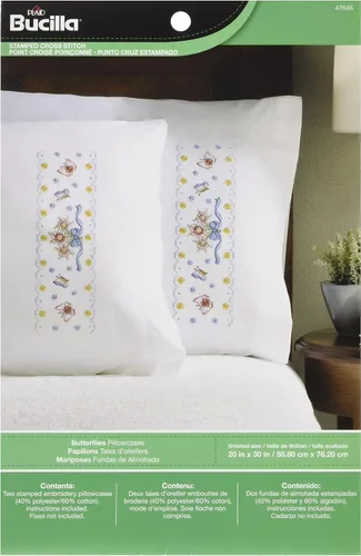 Vista 2 de Bucilla Par de fundas para almohada bordadas, 20 x 30 pulgadas, 45076 Mariposas en vuelo