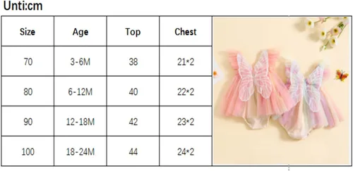 Vista 7 de FYBITBO Mameluco de verano para bebé recién nacida, con alas de mariposa, manga de mosca, overol de tul con tutú arcoíris