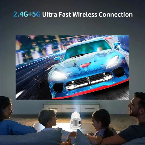 Vista 2 de [Soporte ajustable de 270°] Mini proyector inteligente con WiFi 6 y Bluetooth, proyector de película para exteriores Keystone automático 1080P HD