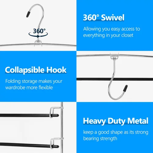 Vista 3 de 5 Tier Pants Hangers, Space Saving Closet Organizer for Jeans & Trousers Holds up to 10 pairs of pants vertically, saving closet space. Swing arms