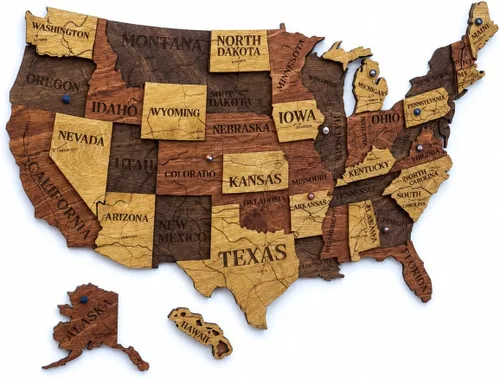 Vista 11 de Mapa de madera de EE. UU. lugares visitados - Mapa de madera de Estados Unidos con pines - Arte de pared decorativo 3D de rastreador de viajes
