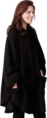 Vista 2 de Abrigo con capucha para mujer con ribete de sherpa con guantes a juego, colección de invierno, talla única