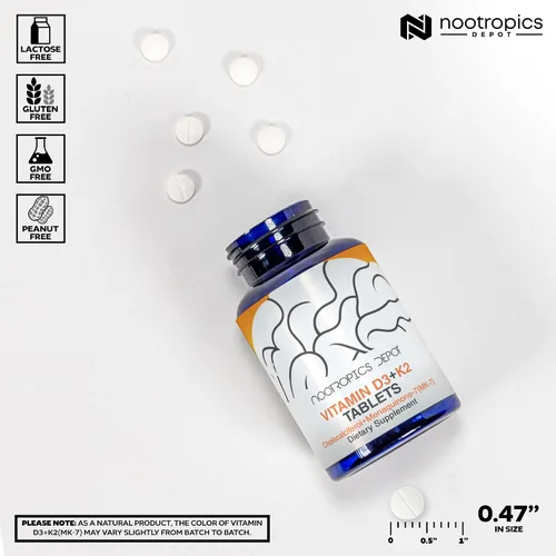 Vista 3 de Nootropics Depot Vitamina D3 + K2 con tabletas de vitamina C 365 unidades 125μg Equivalente a 5000 UI Año de suministro