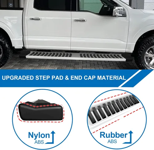 Vista 3 de Estribos Laterales de 6.3 Pulgadas Compatibles con Ford F150 F-150 SuperCrew Cab 2015-2023 Puertas de Tamaño Completo con 6 Soportes