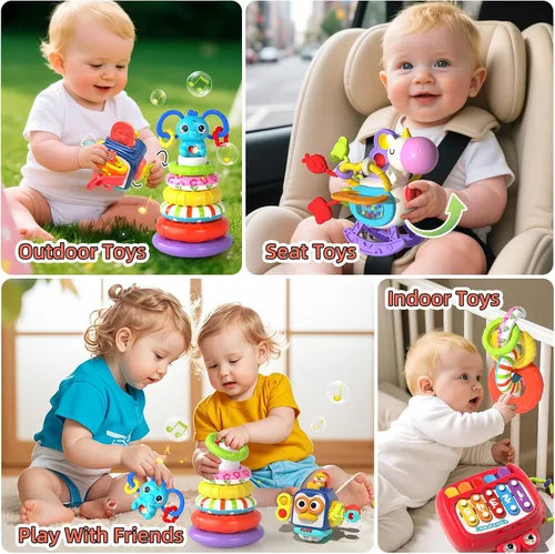 Vista 4 de 4 en 1 Juguetes para bebés de 6 a 12 meses, sensorial e infantil de apilado para 1 año, juguetes de cubo ocupado de dinosaurio para bebés de 6 a 9 a