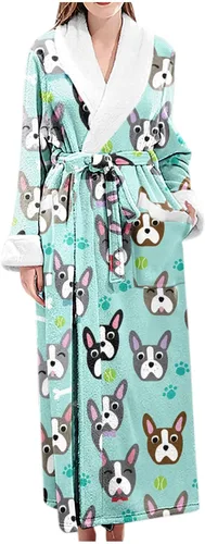 Vista 4 de youeneom - Bata de baño alargada para mujer cálida moderna con estampado de manga larga suave pijama para mujer conjunto de ropa de dormir