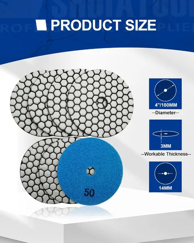 Vista 2 de SHDIATOOL Almohadillas de pulido de diamante seco de 4 pulgadas, grano 50, almohadillas de lijado de diamante, almohadillas de pulido para granito
