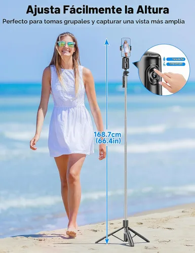 Vista 7 de Trípode de seguimiento facial automático de 66 pulgadas para iPhone, rotación de 360°, soporte de trípode con control remoto, soporte de disparo