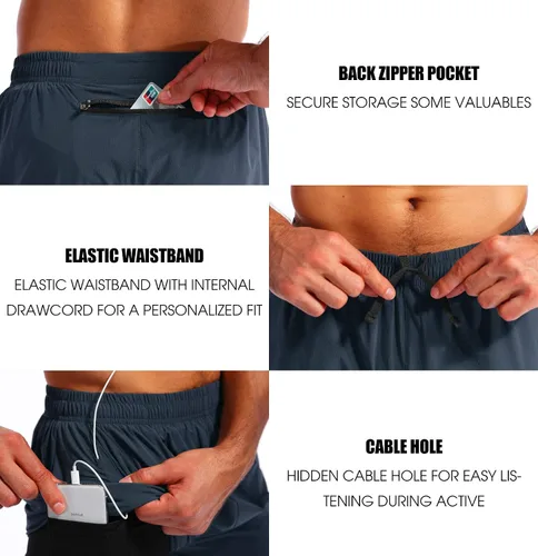 Vista 5 de Pudolla pantalones cortos 2 en 1 para correr, de secado rápido, para hombre, con bolsillos de 5 pulgadas para teléfono