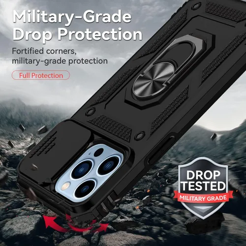 Vista 5 de Funda para iPhone 13 Pro Max con cubierta para lente de cámara, protector de pantalla HD, protección contra caídas de grado militar, soporte