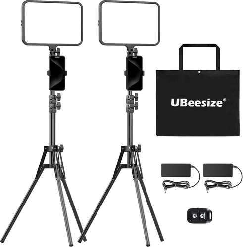 Vista 7 de UBeesize Kit de luz de video LED, iluminación de fotografía, luces de estudio de 13 pulgadas con soporte de trípode de 65 pulgadas y soportes