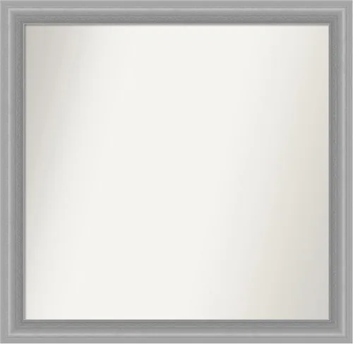 Vista 477 de Amanti Art Espejo de baño plateado para sobre el fregadero, 24 x 24 pulgadas, espejo cuadrado de peltre forjado a medida, marco de madera casual