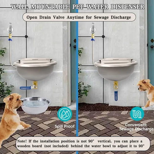 Vista 4 de Dispensador automático de agua para perros con orificio de drenaje y válvula de drenaje, cuenco de agua automático para perros de acero inoxidable