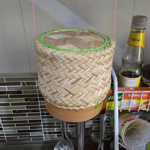 Vista 7 de Cesta de arroz pegajosa Contenedor pequeño Kratip Tazón para servir tailandés Arroz de bambú Tailandés Laos Tejido Tradicional Wickerwork Servir