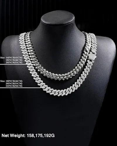 Vista 7 de WKTYCCT 2 cadenas de eslabones cubanos para hombres y mujeres, collares cubanos de Miami, oro y plata de 0.55 pulgadas (0.551 in), juego de collar
