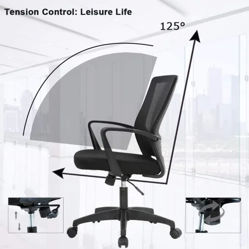 Vista 6 de Simple Home - Silla ergonómica de escritorio para oficina, silla de computadora de malla, soporte lumbar, taburete ajustable ejecutivo moderno