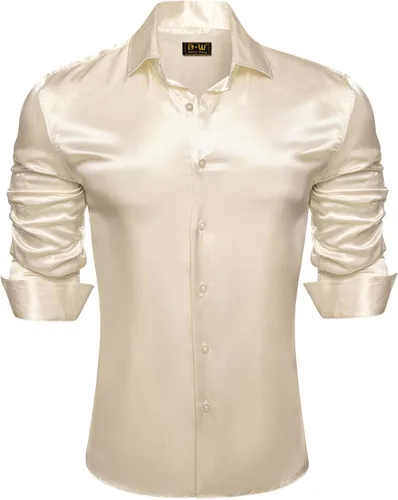 Vista 3 de Barry.Wang Camisas de discoteca de los años 70 para hombre, camisas beige B