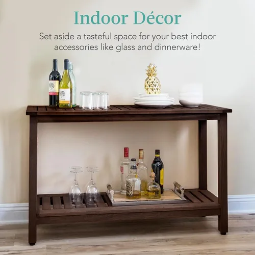 Vista 4 de Best Choice Products - Mesa consola de madera de eucalipto de 48 pulgadas con 2 estantes, organizador de almacenamiento multifuncional