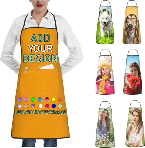 Vista 14 de Delantal personalizado con 2 bolsillos, personalizable con nombre, texto, logotipo, foto, cocina, horneado, delantal de cocina para mujeres y hombres