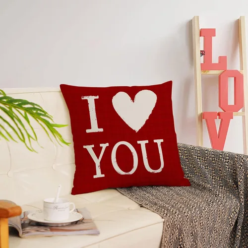 Vista 6 de Juego de 4 fundas de almohada de 16 x 16 pulgadas, diseño de corazón rojo con diseño de corazón de amor, fundas de almohada de aniversario de boda