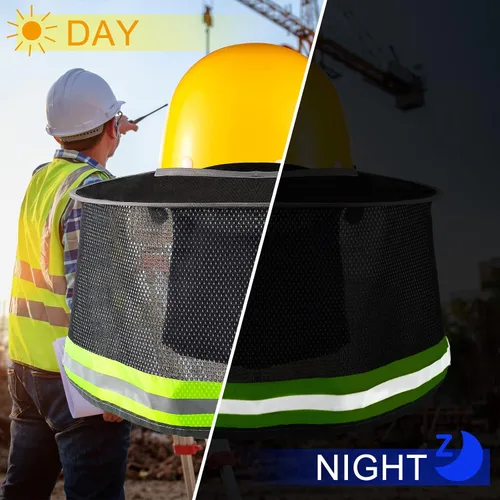 Vista 2 de SATINIOR 4 unidades de sombrero duro para sombrero de alta visibilidad, visera de sol y polaina para el cuello, bandana con tira reflectante, Negro
