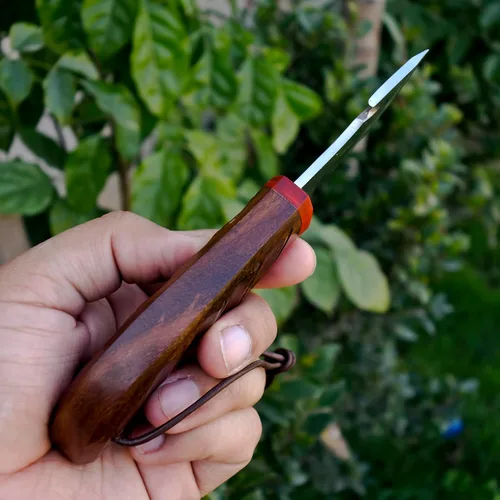 Vista 9 de AR - Cuchillo desollador hecho a mano de 7 pulgadas con gancho intestinal, cuchillo de caza de alta calidad, cuchillos hechos a mano