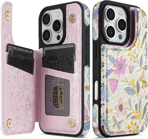 Vista 19 de NNH Funda tipo cartera compatible con iPhone Xs Max con bloqueo RFID, ranuras para tarjetas, folio de piel sintética, función atril, doble cierre