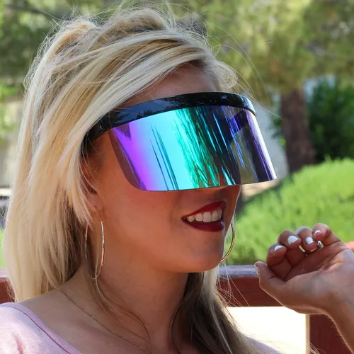 Vista 5 de Futuristic - Gafas de sol de gran tamaño con visera plana y espejo mono de 6772in espejo verde
