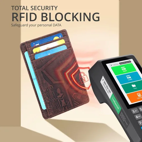 Vista 5 de Oak Leathers Leather Slim Minimalist Wallet for Men & Women RFID Front Pocket Leather Card Holder Wallets