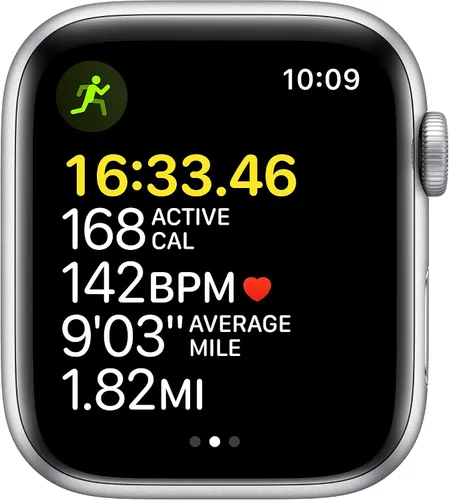Vista 3 de Apple Reloj SE (GPS, 1.732in) - Caja de aluminio plateada con correa deportiva Abyss Blue - Regular (renovado)