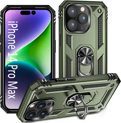 Vista 34 de ADDIT i Phone 14 Pro - Funda para iPhone 14 Pro, con anillo de soporte, soporte ajustable, grado militar, protección resistente, a prueba de golpes