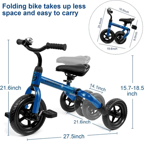 Vista 4 de XPIY Triciclo para niños de 2 a 5 años, triciclo plegable 3 en 1 para niños y niñas, bicicleta para niños con pedal desmontable y asiento ajustable